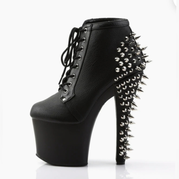 Pleaser Black Spiked Leather Stilettos - Picture 5 of 16